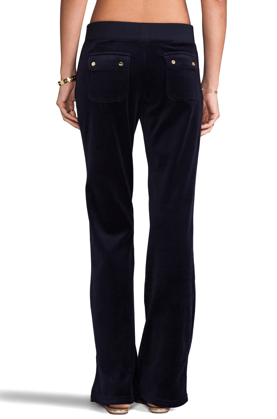 Juicy Couture J Bling Velour Bootcut Pant In Navy In Blue