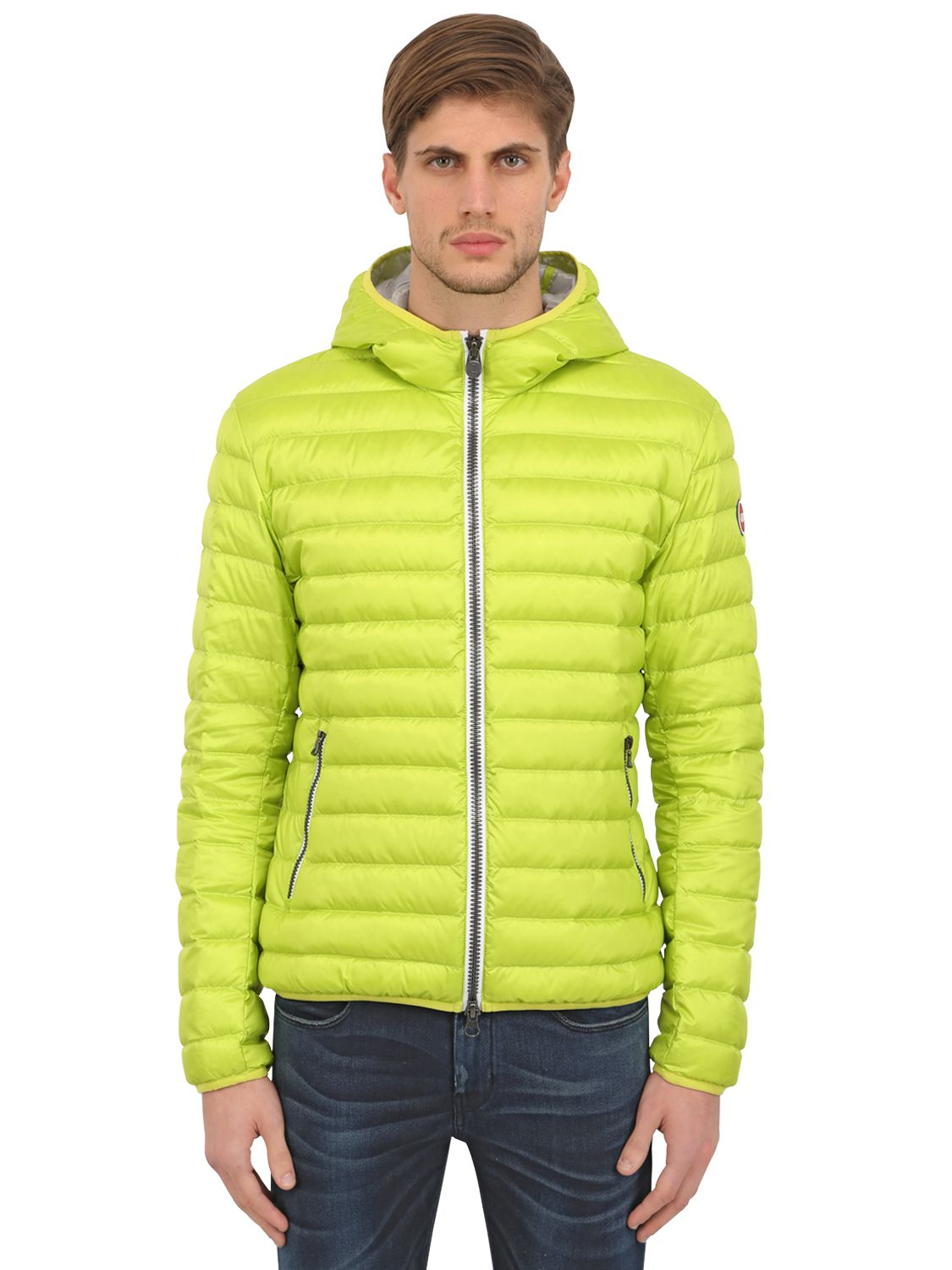 lime green down jacket