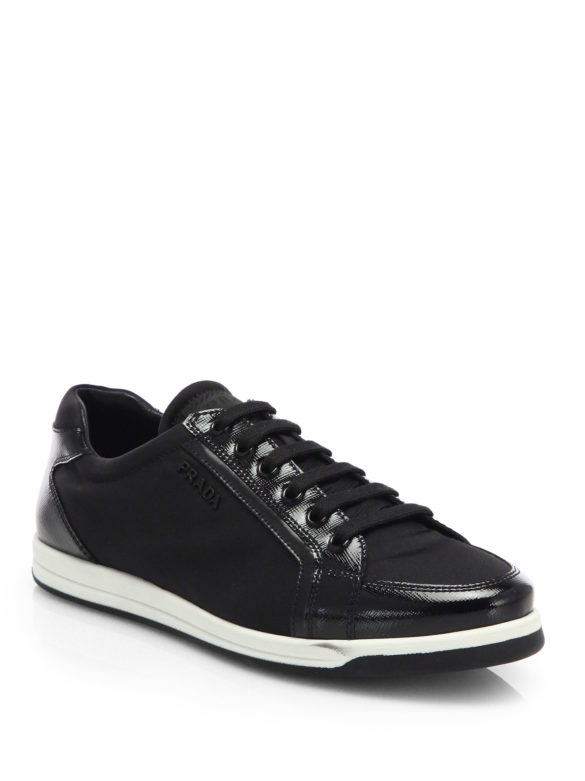 Prada Saffiano Patent Leather Sneakers in Black | Lyst