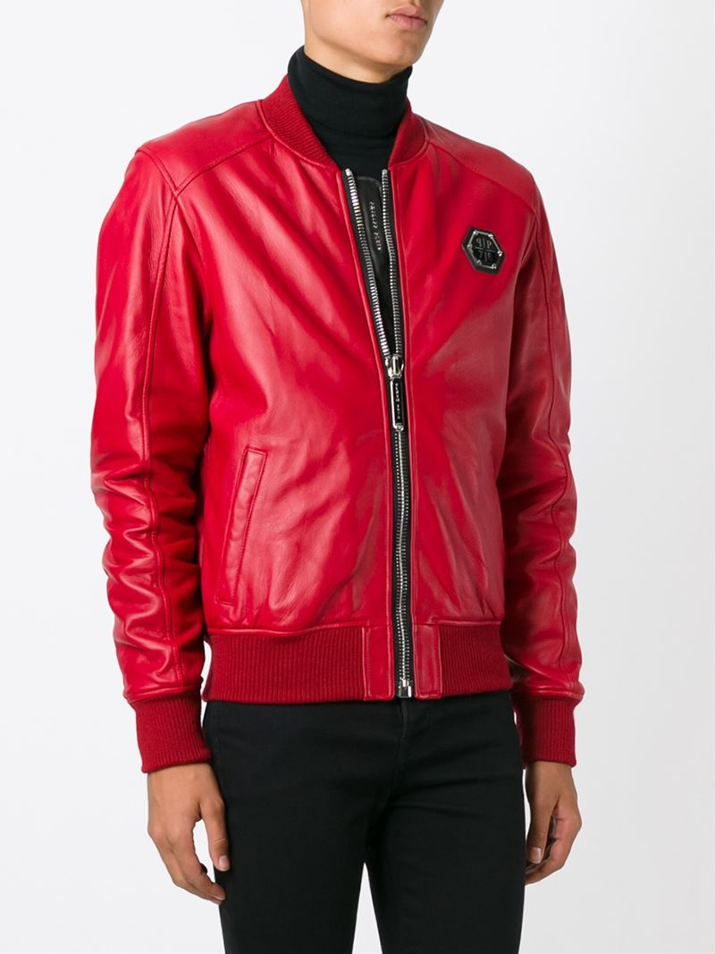 Philipp Plein 'i Don't Care' Bomber Jacket in Red for Men - Lyst