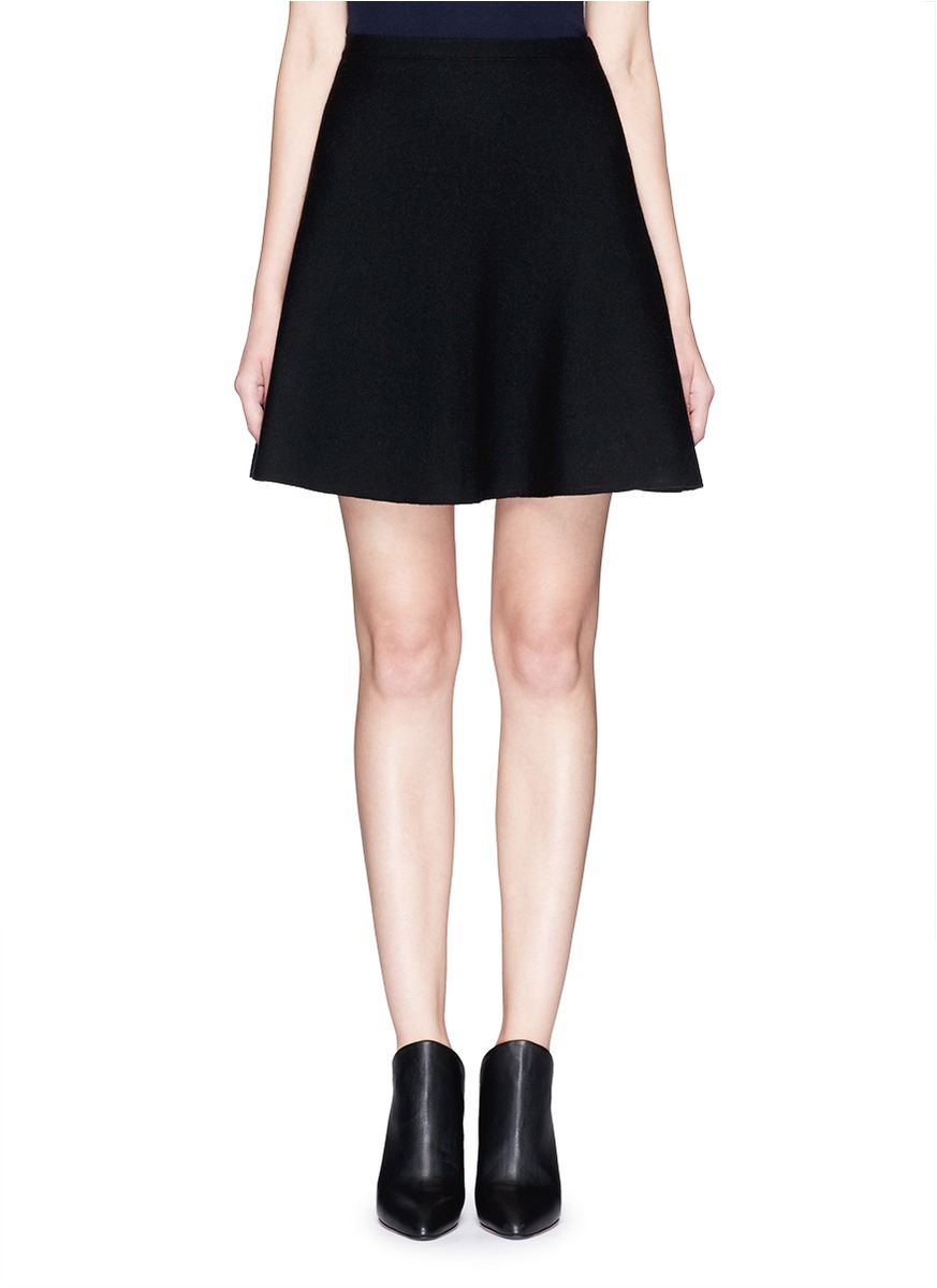 black wool flare skirt