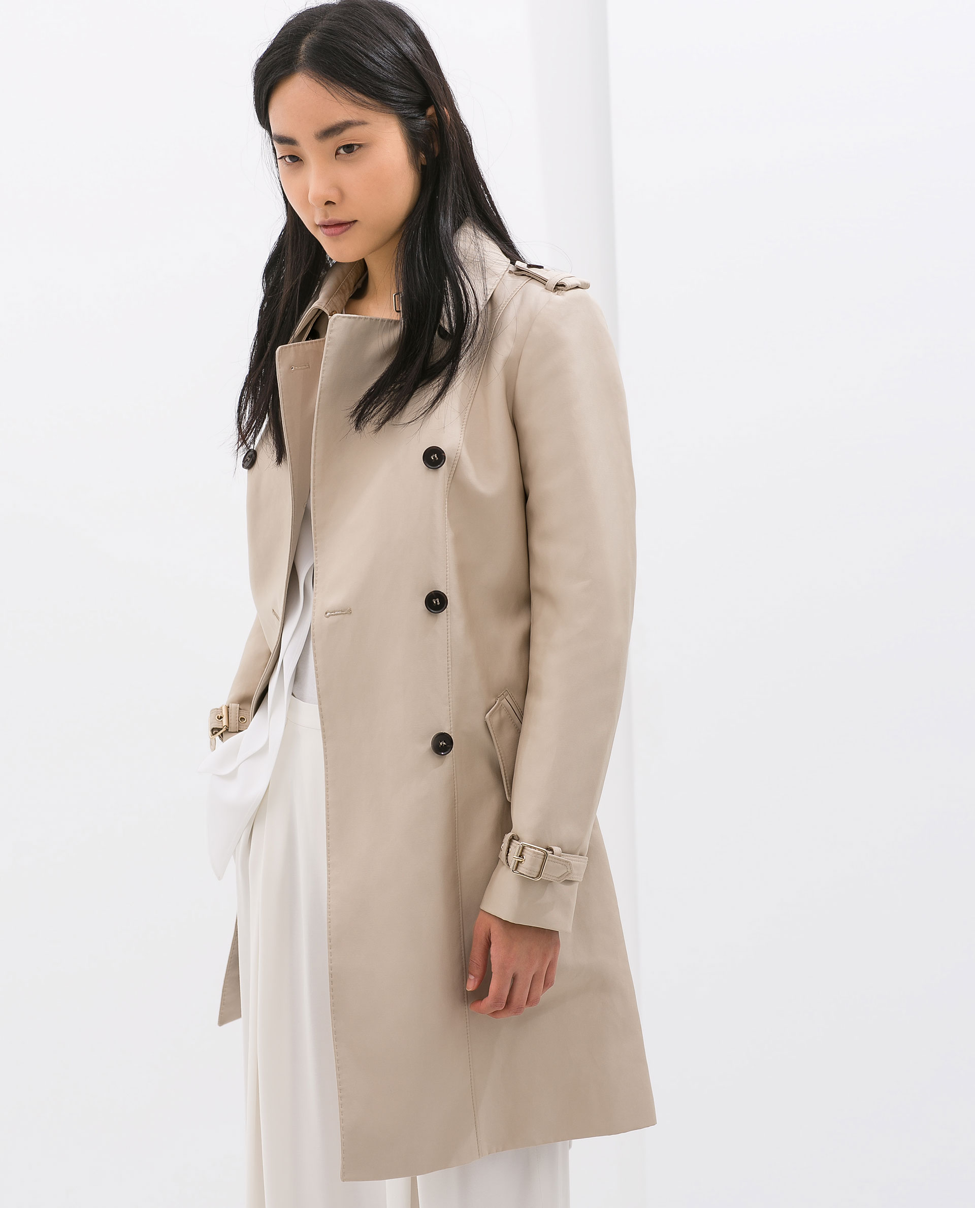 Zara Cotton Trench Coat in Beige | Lyst