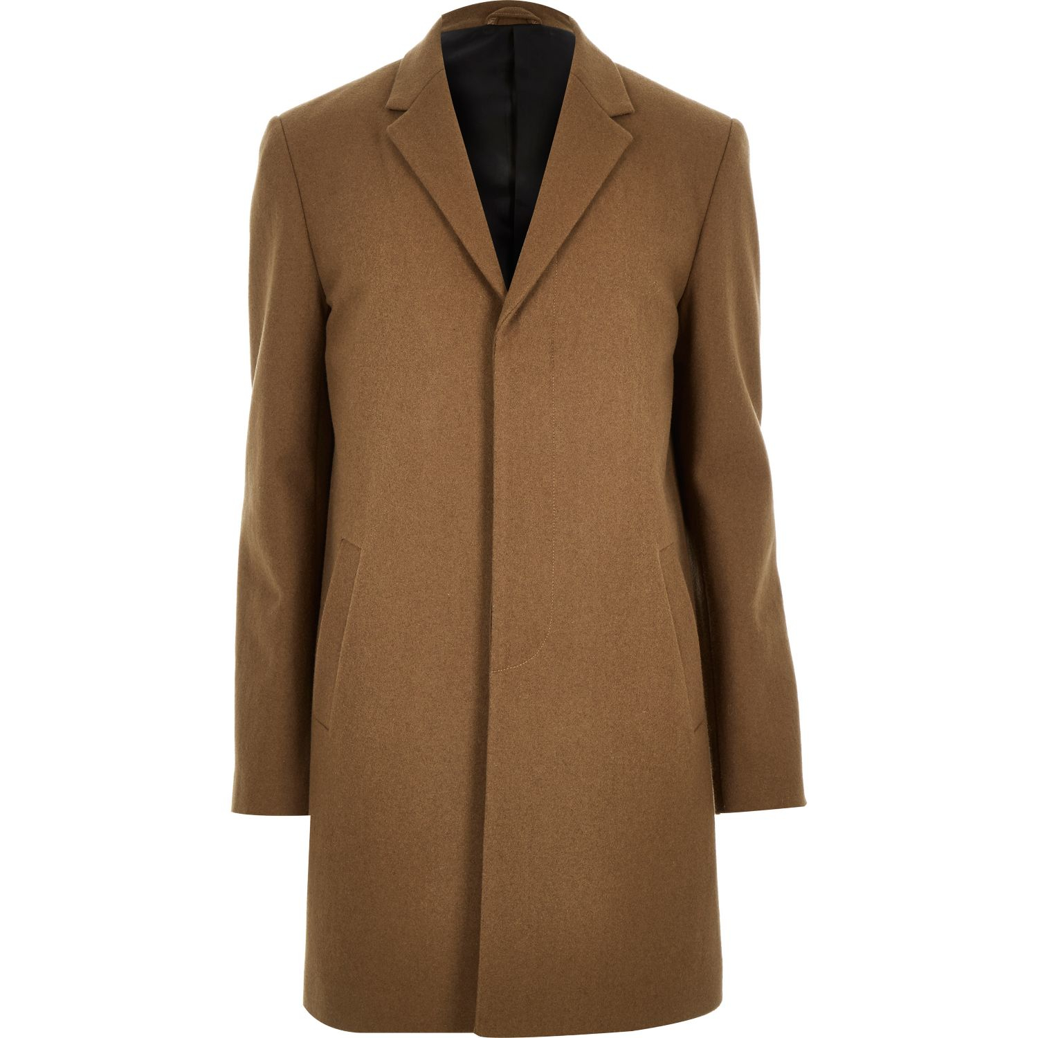 River Island Brown Wool-blend Winter Overcoat in Brown for Men | Lyst