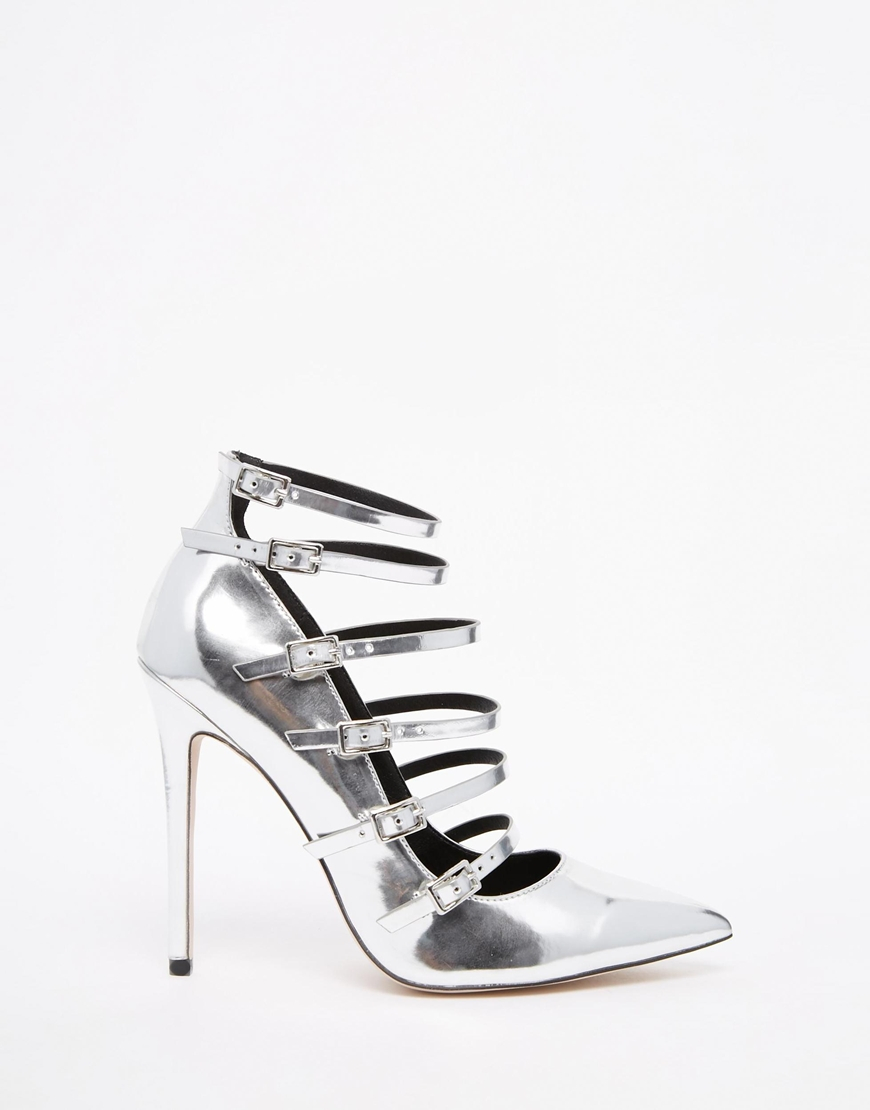 silver pointed high heels