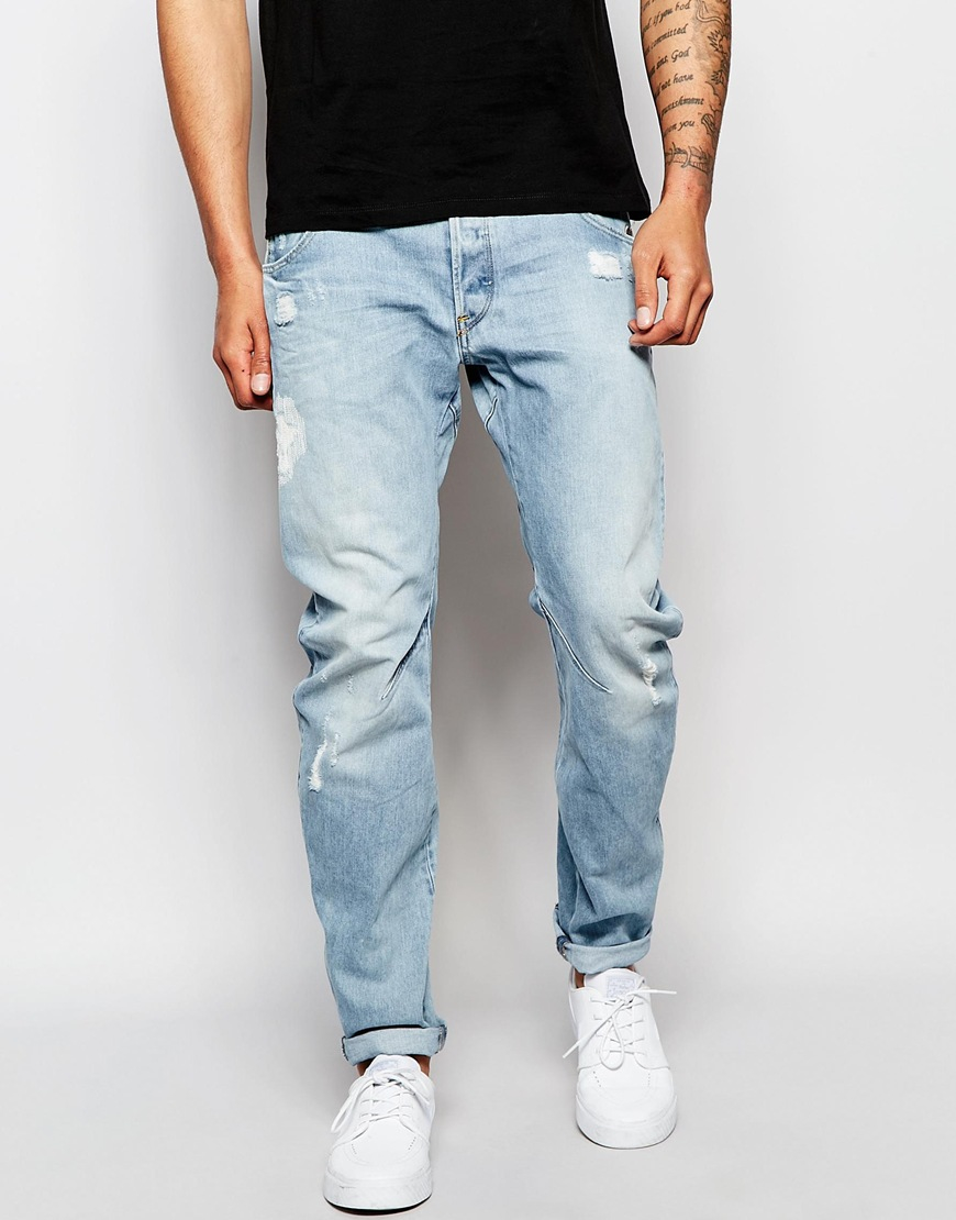 G-Star RAW Arc 3d Slim Jeans Wisk Light Aged Destroyed Wash in Blue for Men  | Lyst