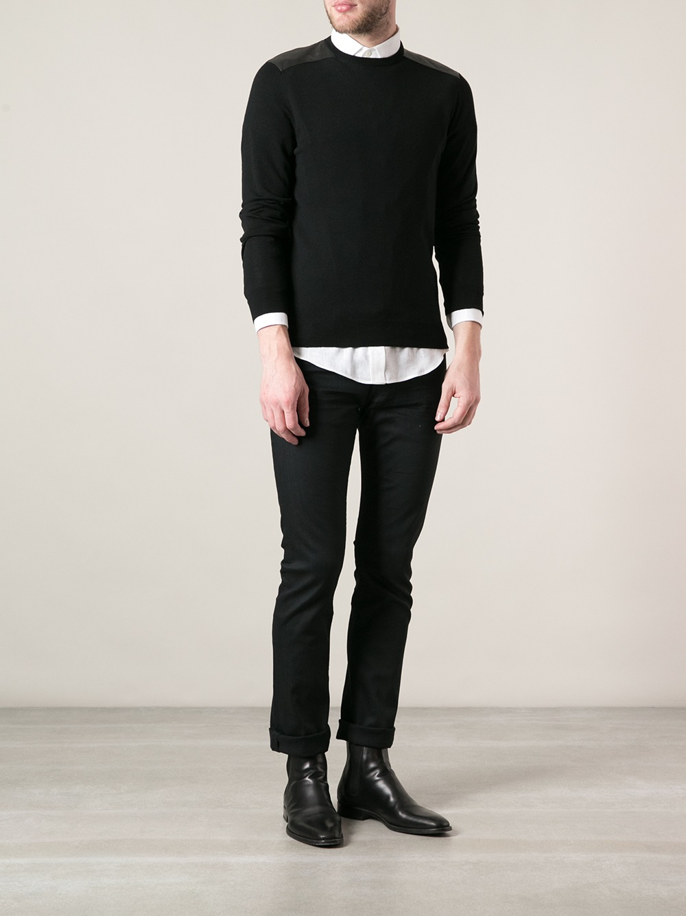 Ralph Lauren Black Label Shoulder Pads Sweater in Black for Men - Lyst