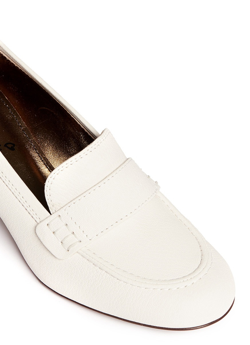 white block heel loafers