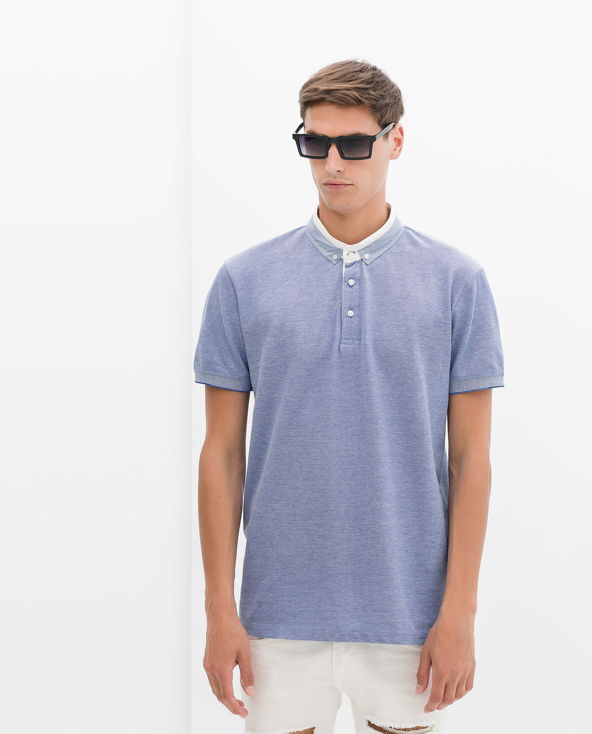 Zara Oxford Piqué Polo Shirt in Blue for Men (Midblue) Lyst