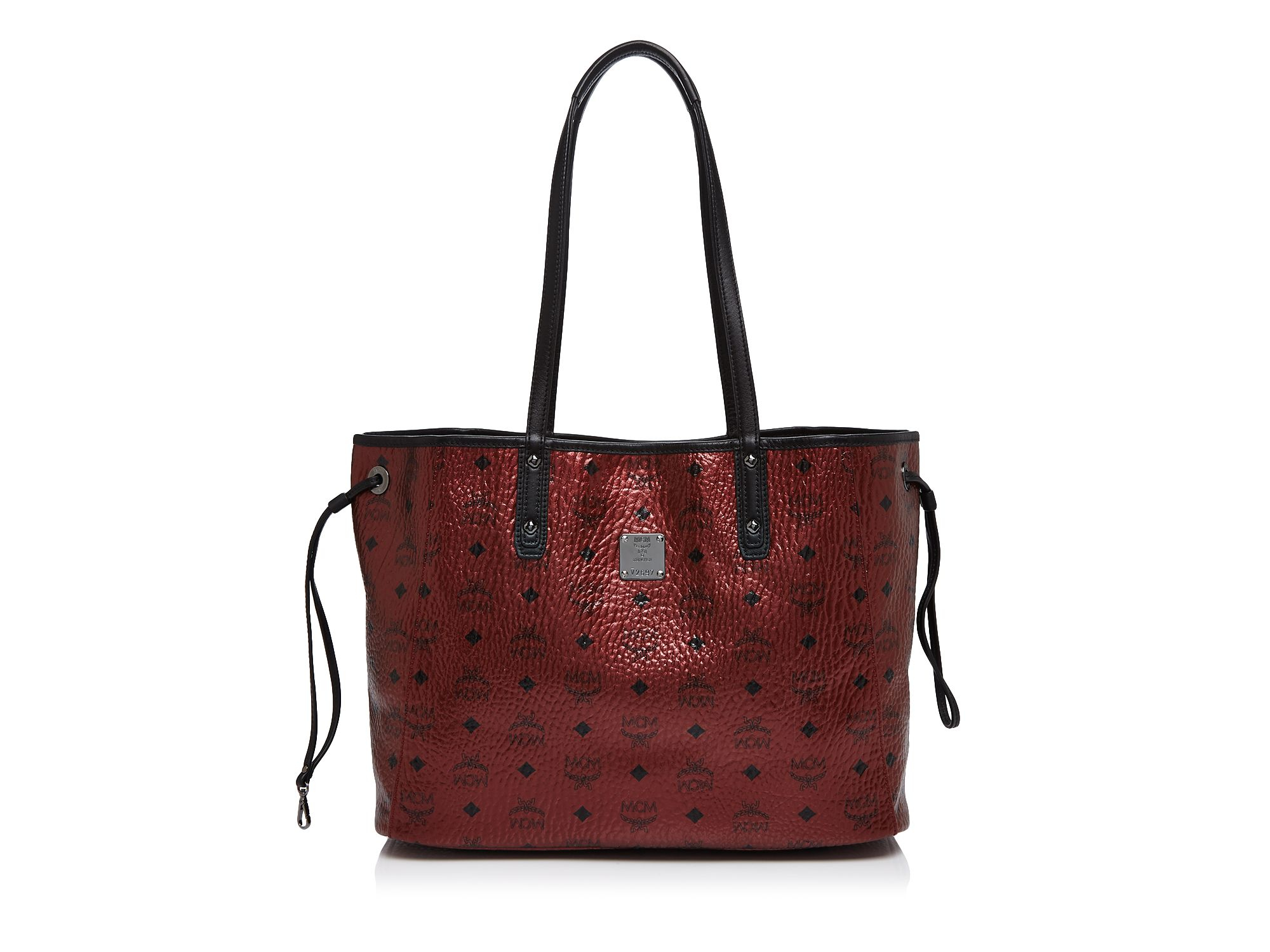 red mcm tote bag