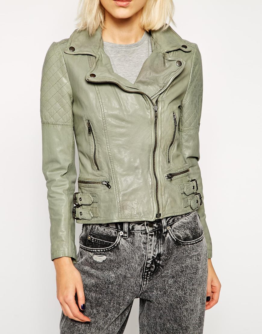 Muubaa Rokel Leather Biker Jacket In Green Lyst Gallery