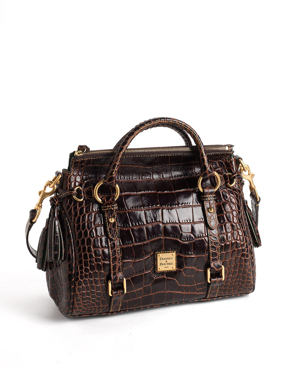 Dooney & Bourke Croc-Embossed Small Leather Satchel Bag in Brown - Lyst