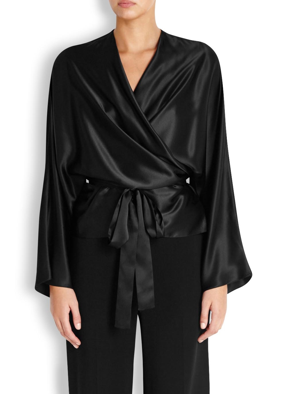 black silk wrap top
