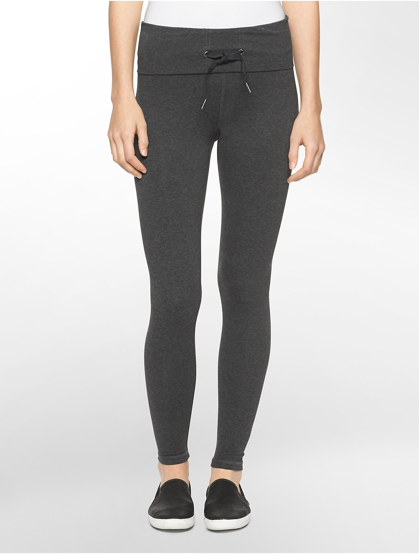 Calvin klein White Label Performance Wide Waistband Drawstring Cotton Stretch Leggings in Gray