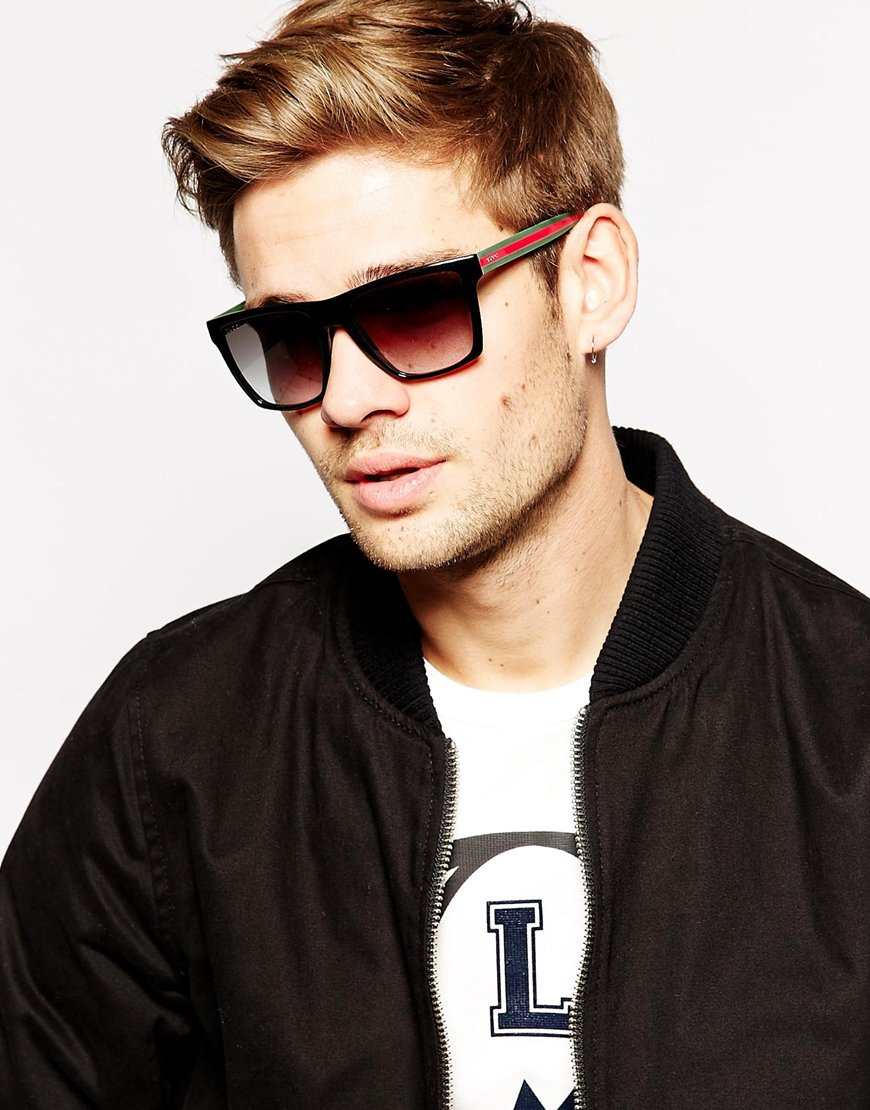 Gucci Wayfarer Style Sunglasses in Black for Men - Lyst