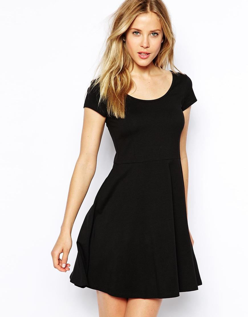Lyst - Asos Skater Dress with Half Circle Skirt and Cap Sleeves in Black