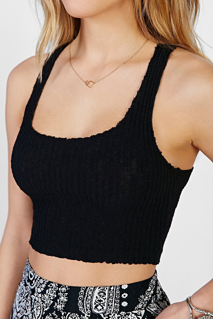 Ecote Cotton Ribbed-Knit Cropped Racerback Tank Top in Black - Lyst