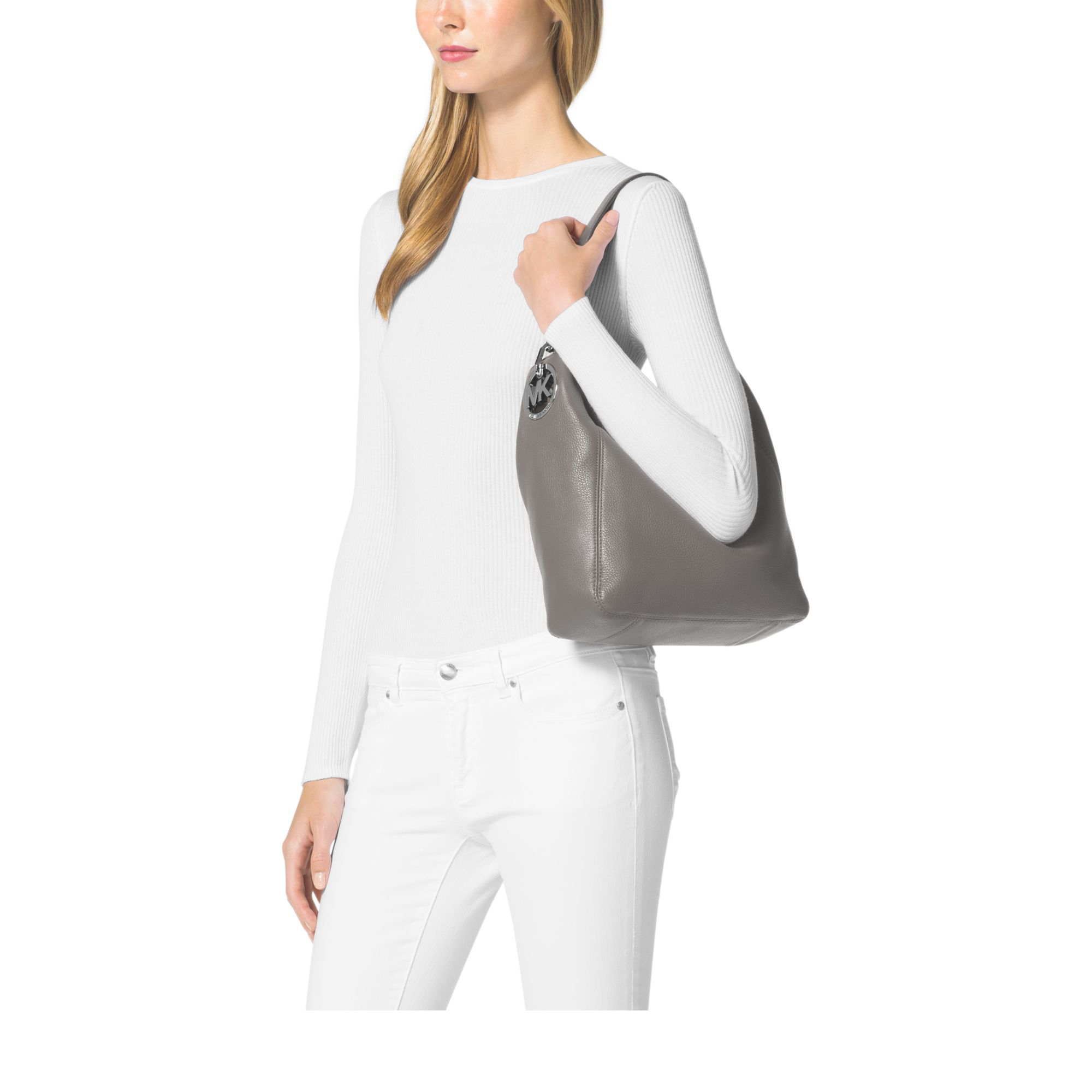 Michael Kors Fulton Medium Leather Shoulder Bag in Steel Grey (Gray) - Lyst