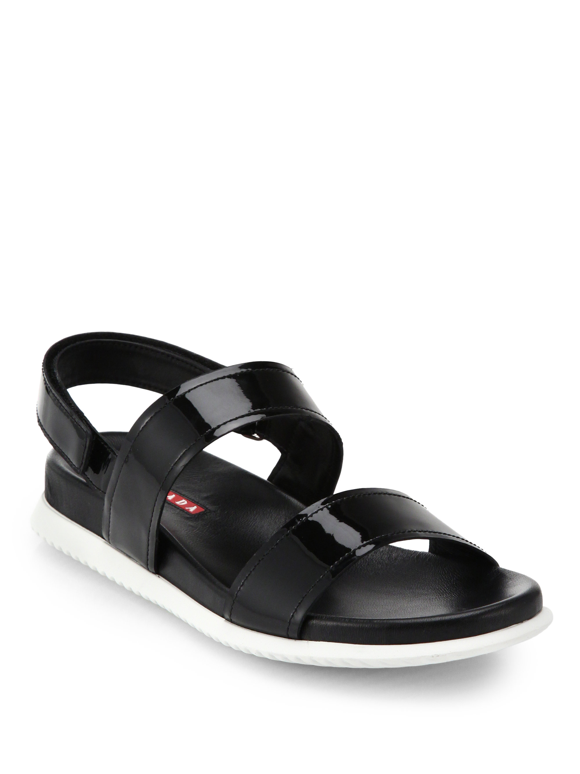 Prada Patent Leather Flat Sandals in Black