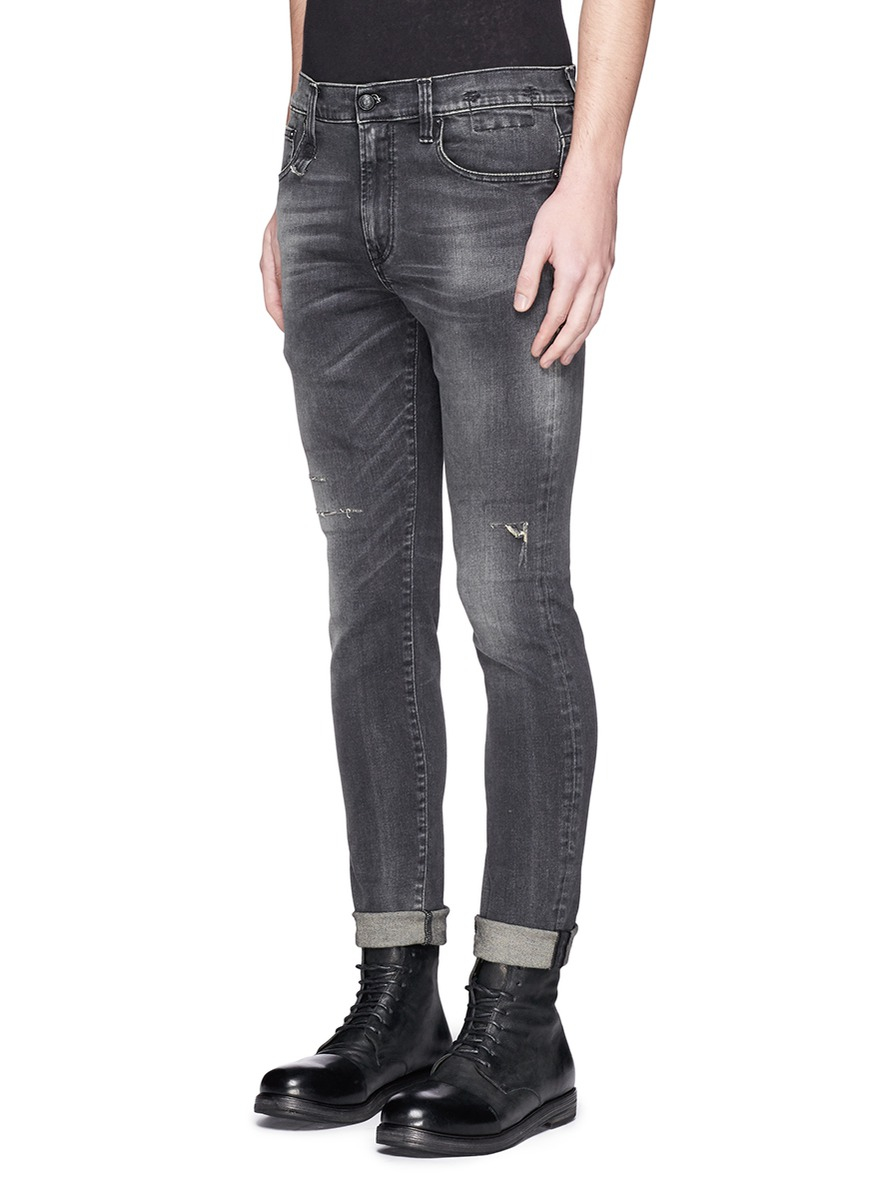 R13 Denim 'skate' Distressed Skinny Jeans in Grey (Grey) for Men - Lyst