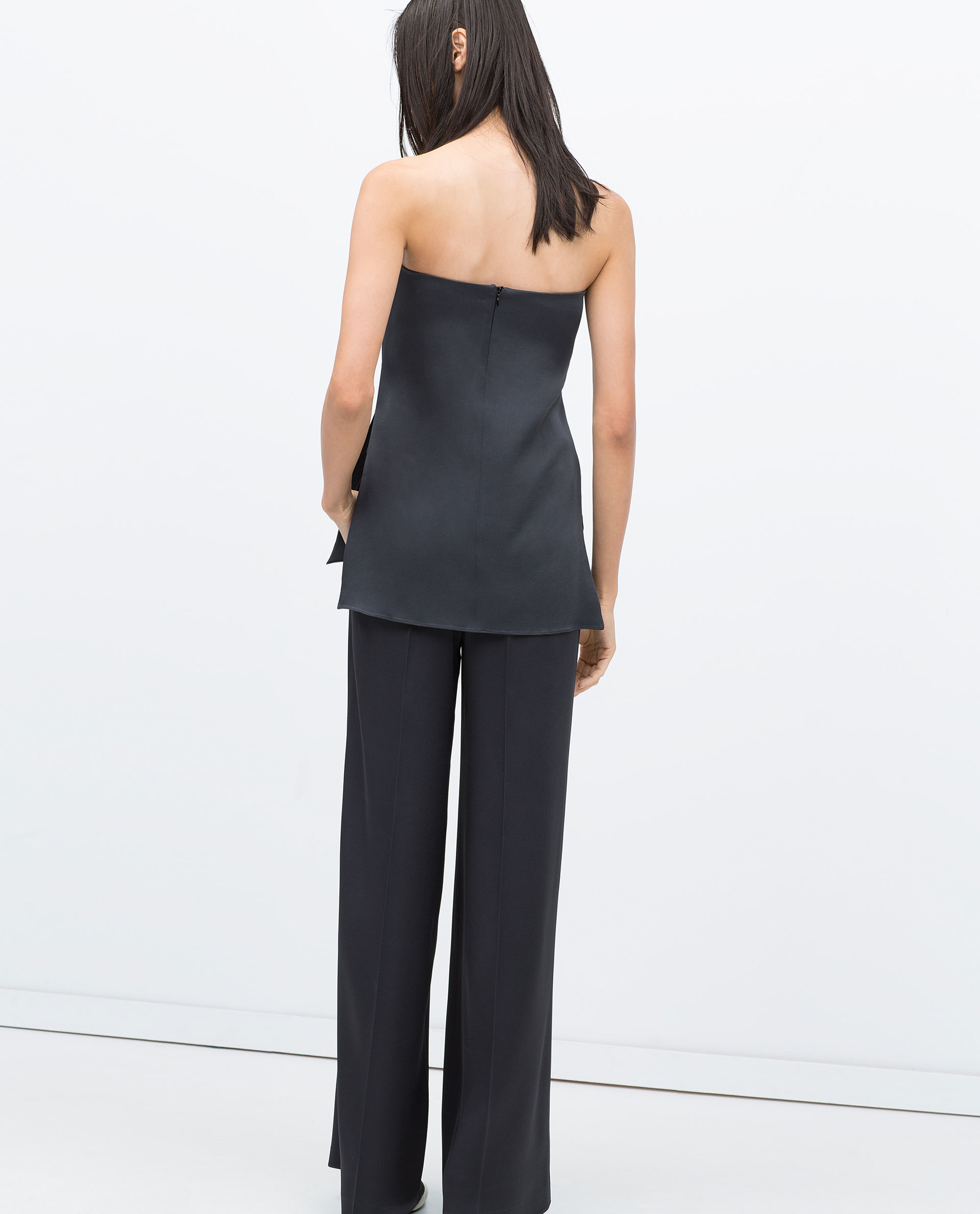Zara Studio Wide-leg Silk Satin Trousers in Black | Lyst