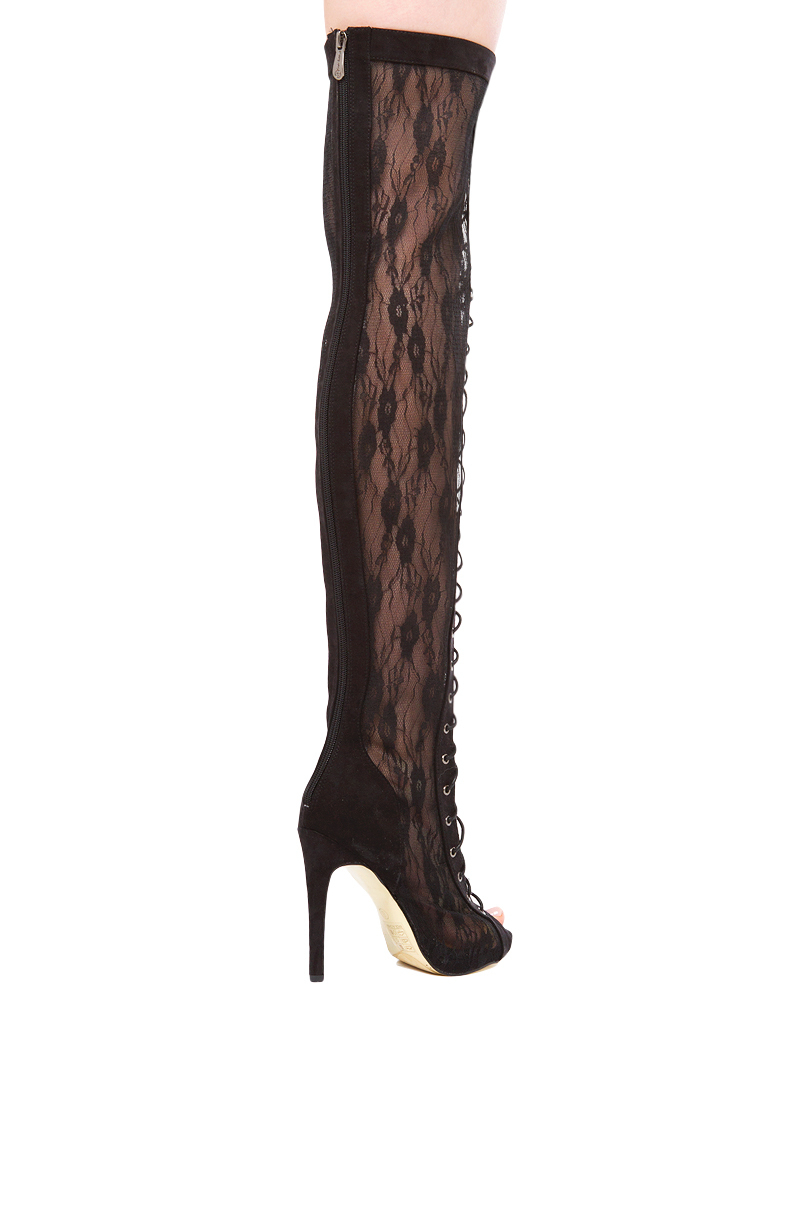 black lace thigh high boots