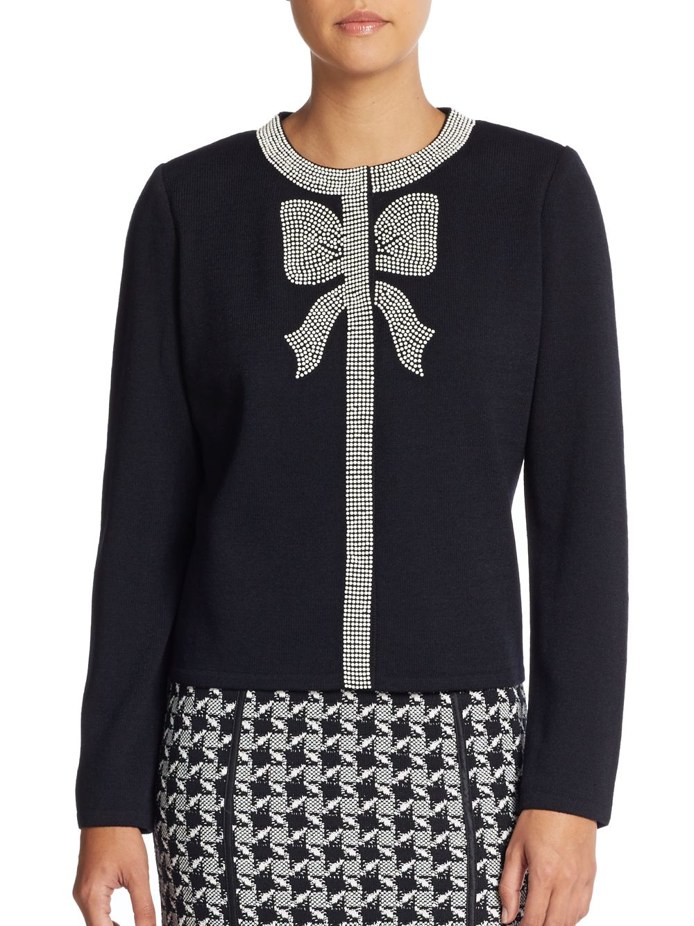 Lyst St. John Beaded Bow Cardigan in Black