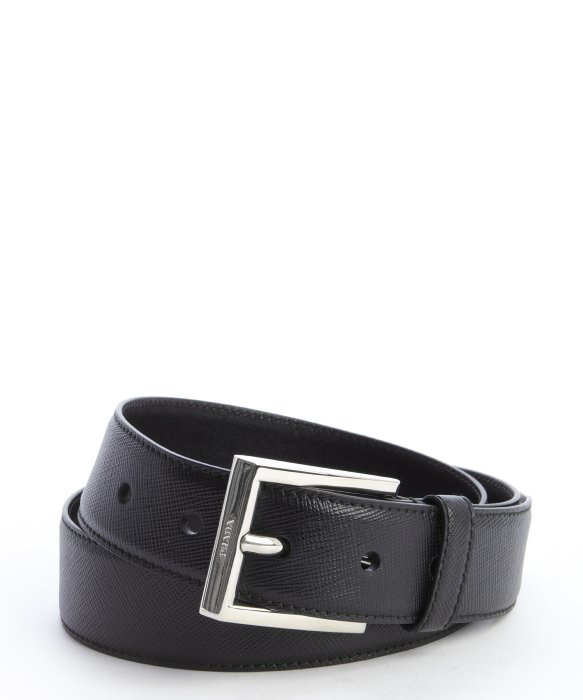 Prada Black Saffiano Leather Square Buckle Belt in Black for Men ...  