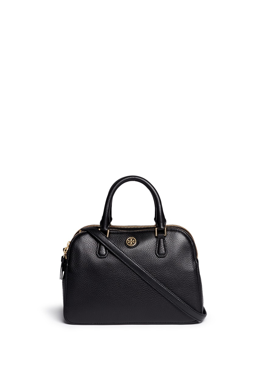 Tory Burch 'robinson' Small Double Zip Pebbled Leather Satchel in Black