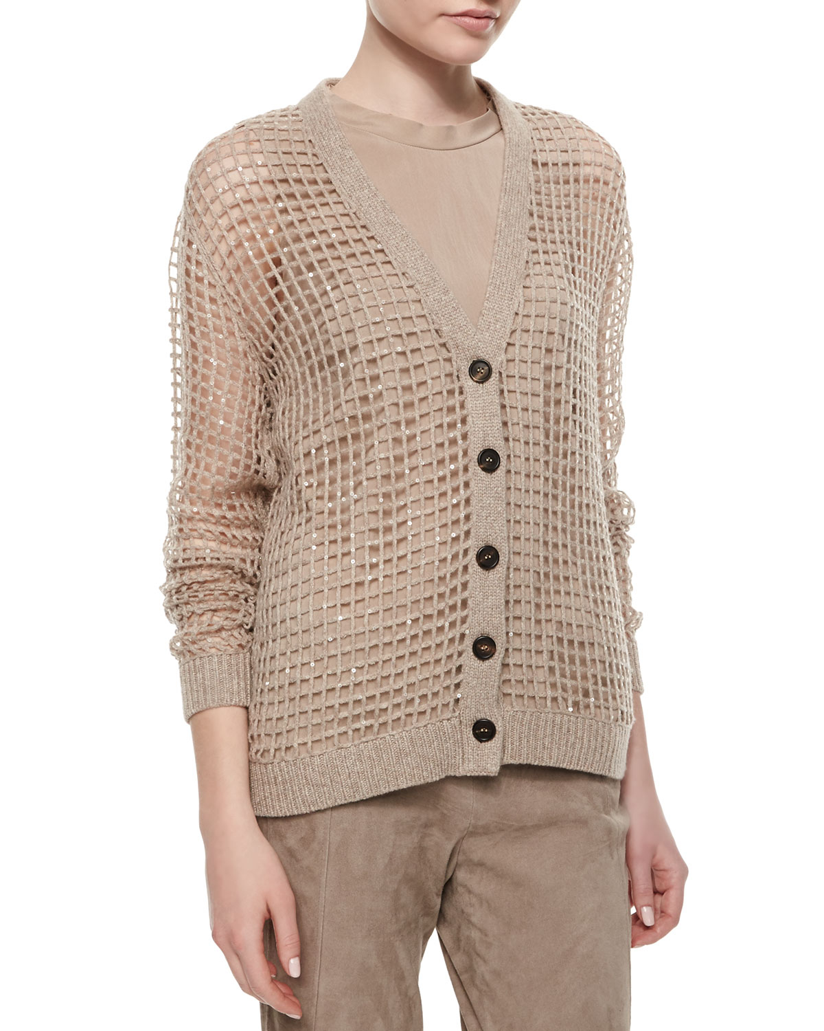 Brunello Cucinelli Luxury Knit Cashmere Sequin Cardigan in Natural Lyst