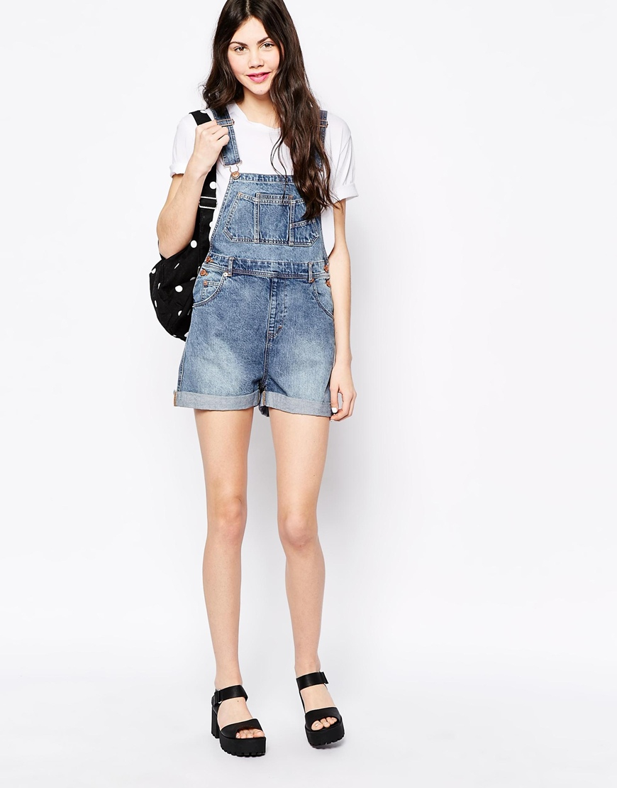 Monki Denim Dungarees in Blue - Lyst