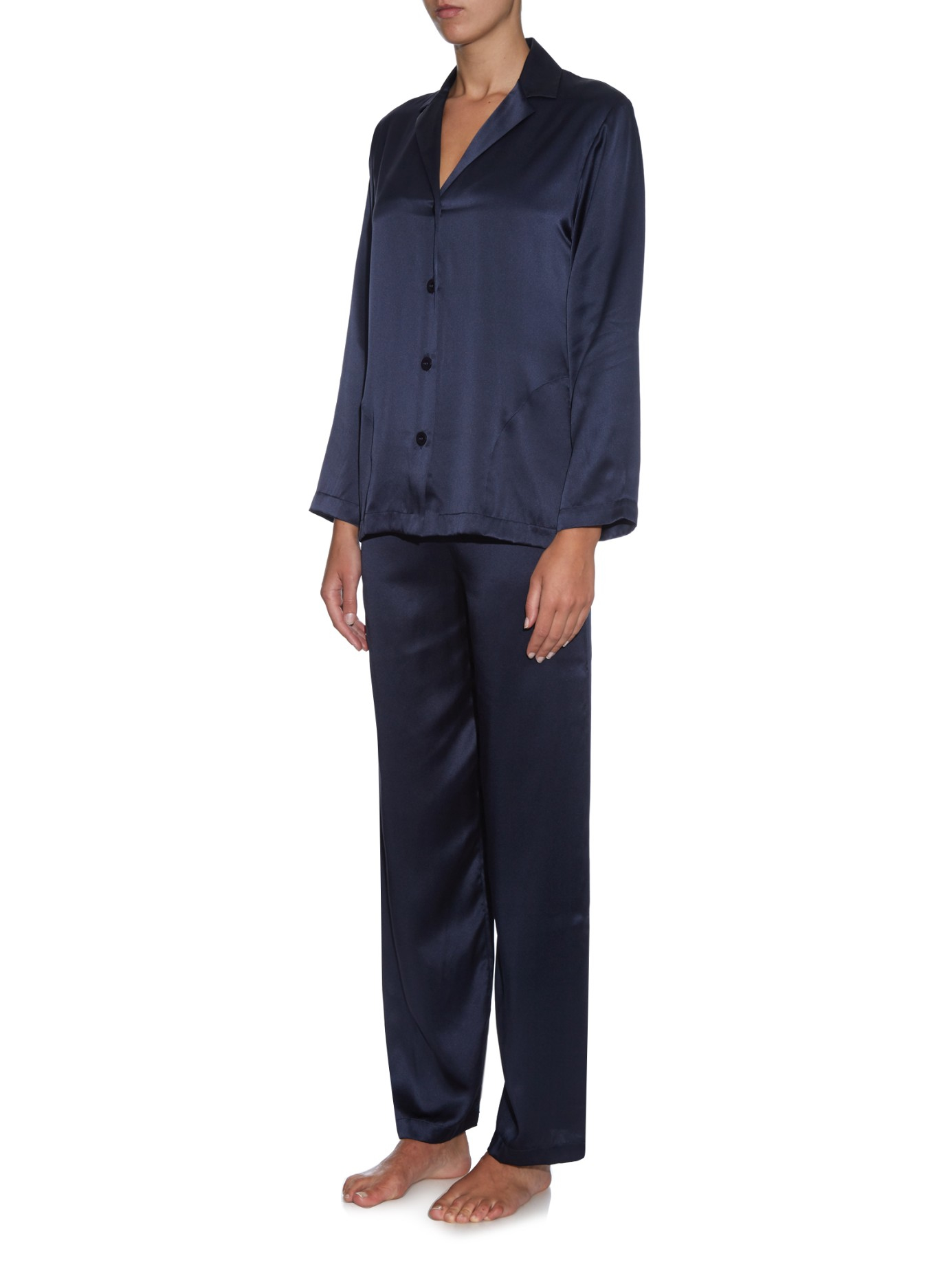 La Perla Silk-satin Pyjama Set in Navy (Blue) - Lyst