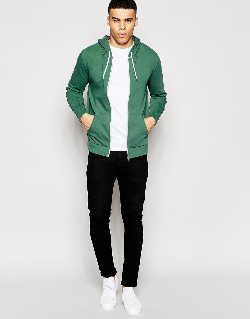 ASOS Zip Up Hoodie In Green for Men | Lyst