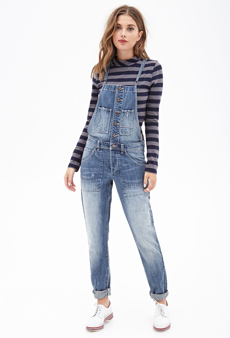 Forever 21 Button-down Overalls in Denim (Blue) - Lyst