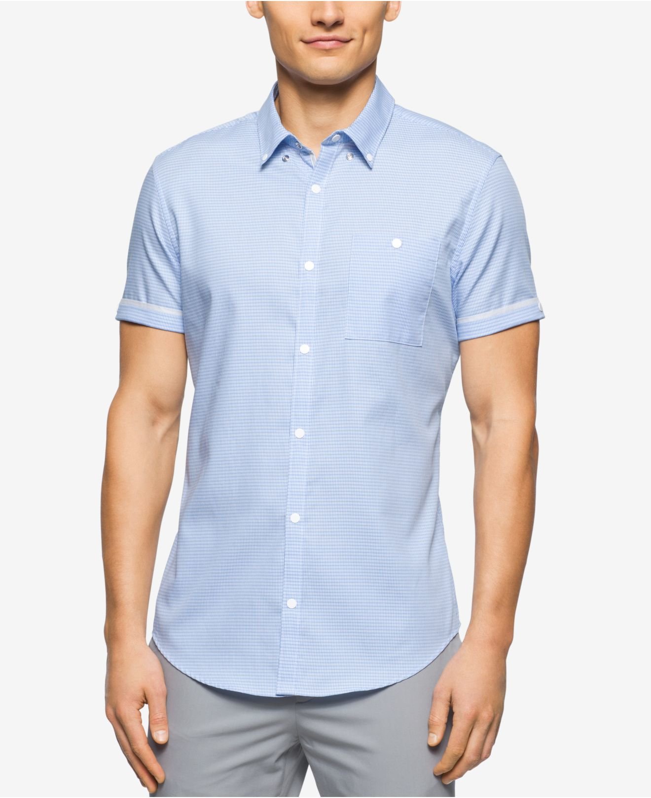 Calvin Klein Men's Slim-fit Textured Short-sleeve Shirt in Blue for Men |  Lyst