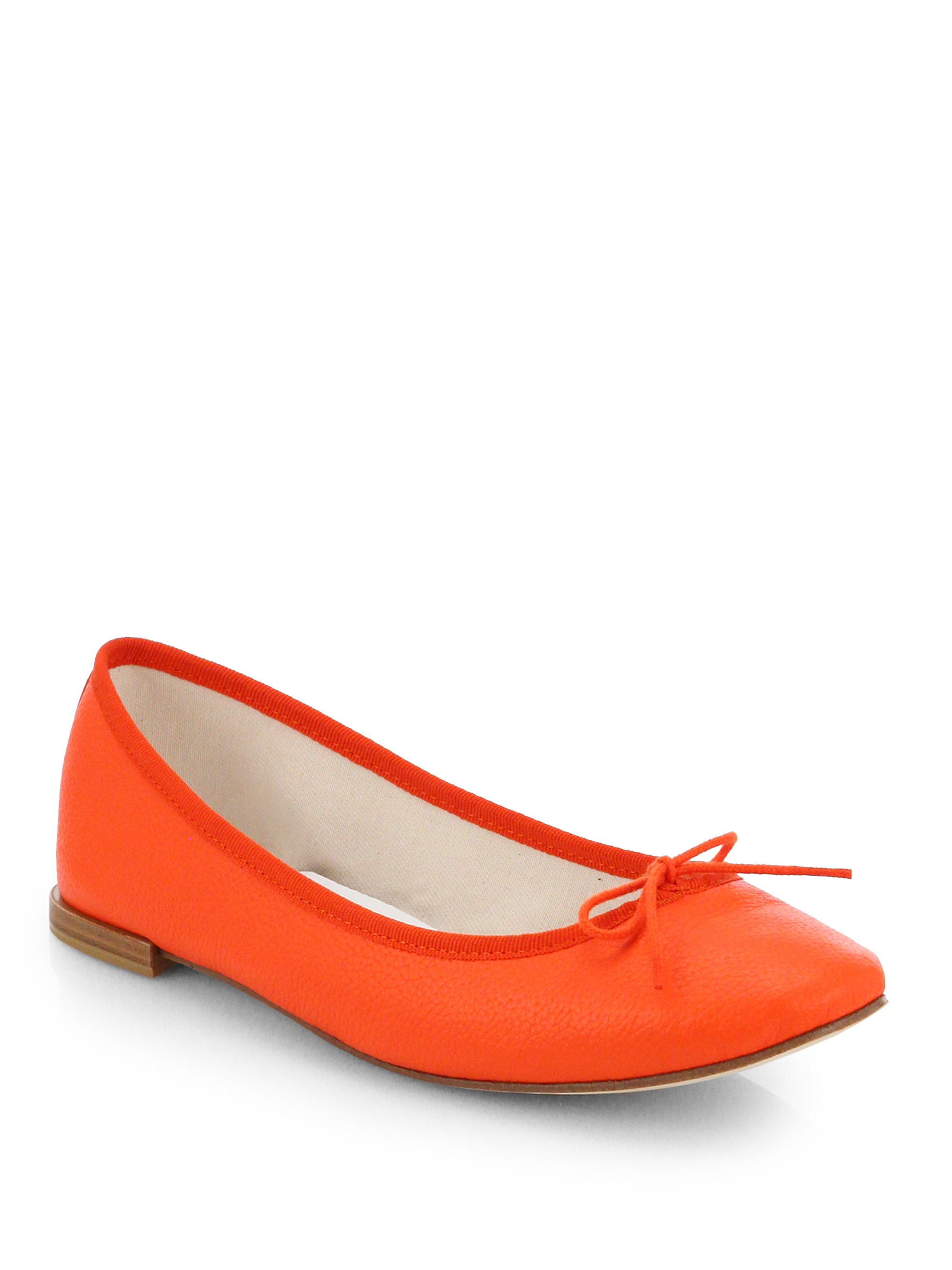 Lyst - Repetto Pebbled Leather Bow Ballet Flats in Orange