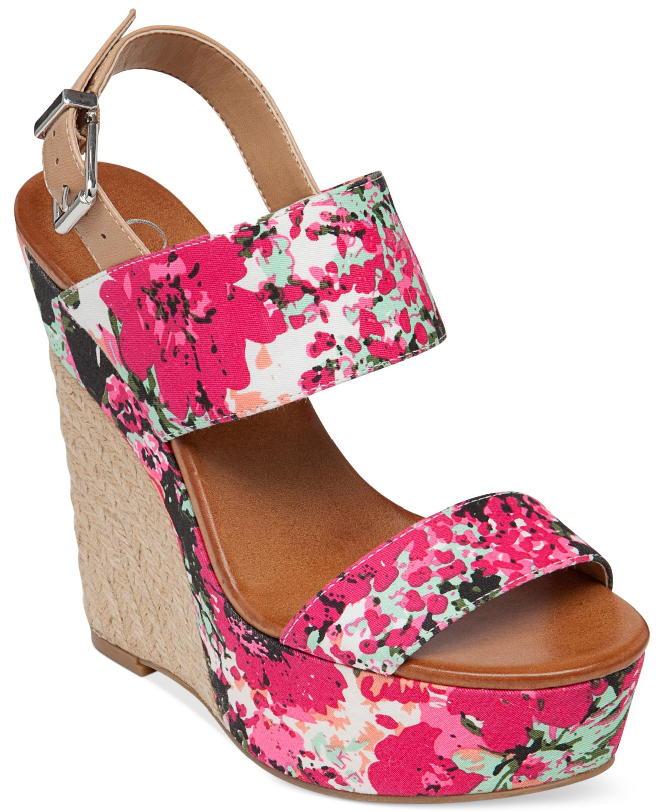pink floral wedges