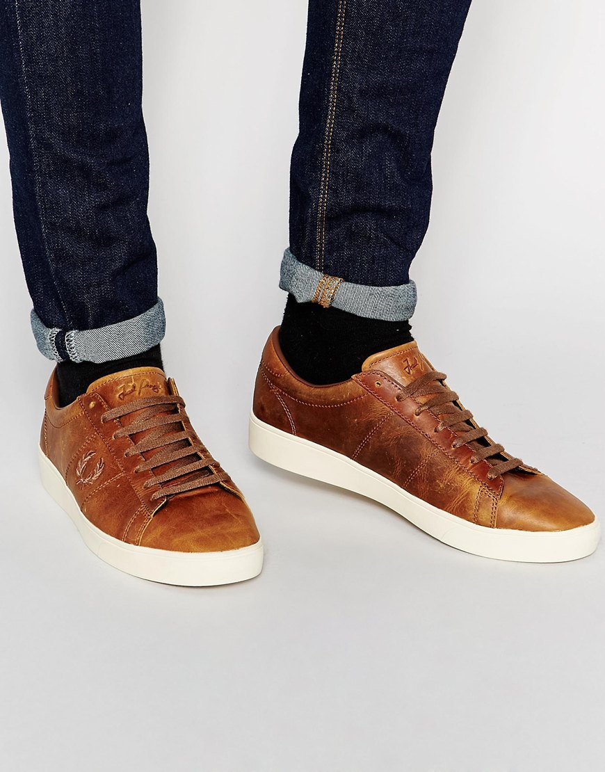 Lyst - Fred Perry Spencer Waxed Leather Trainers in Brown for Men