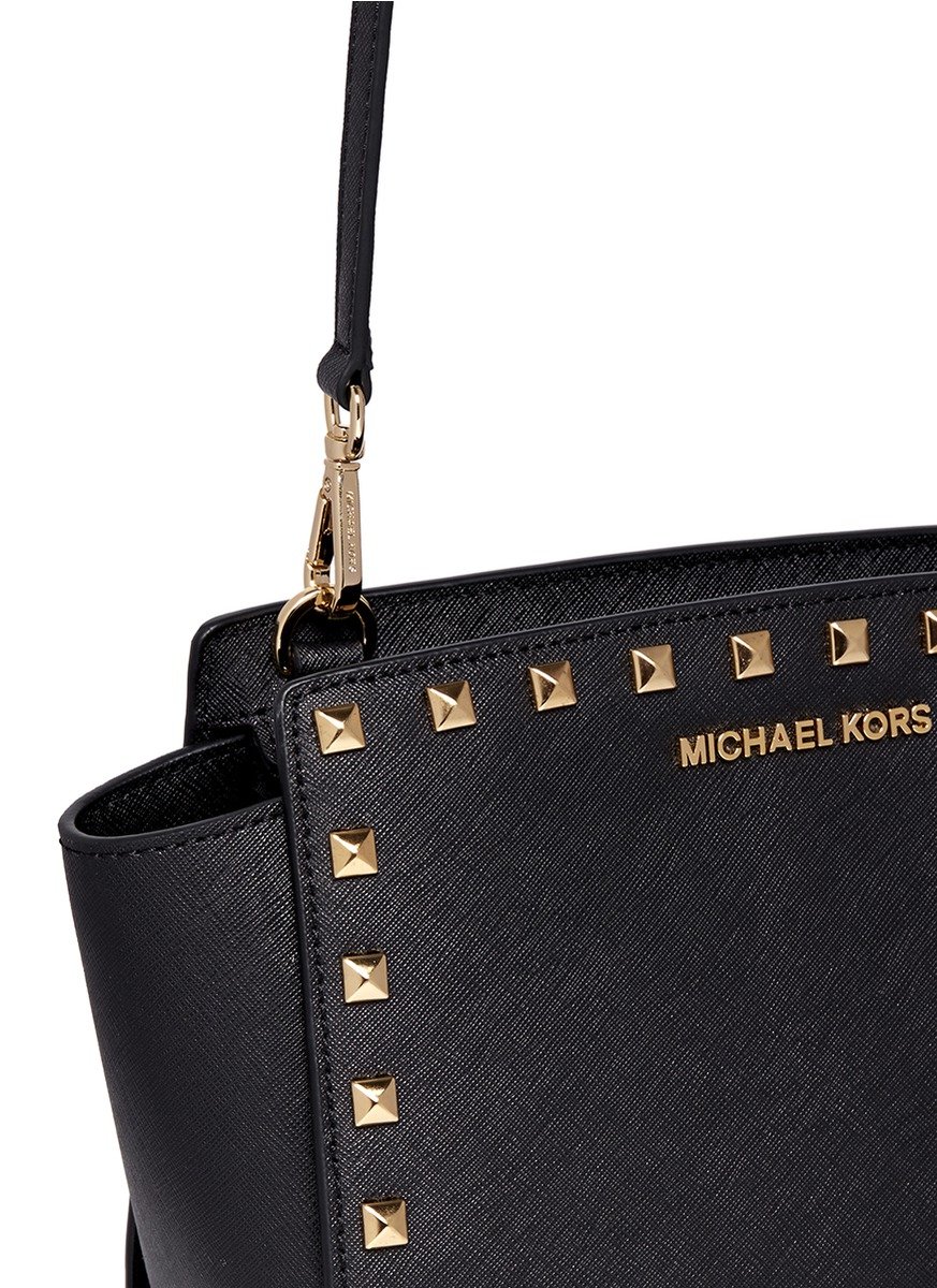 Michael Kors Selma Studded Saffiano-Leather Cross-Body Bag in Black