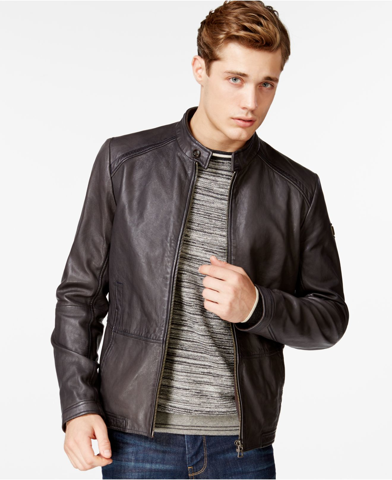 Boss Jelon Leather Jacket in Brown for Men | Lyst