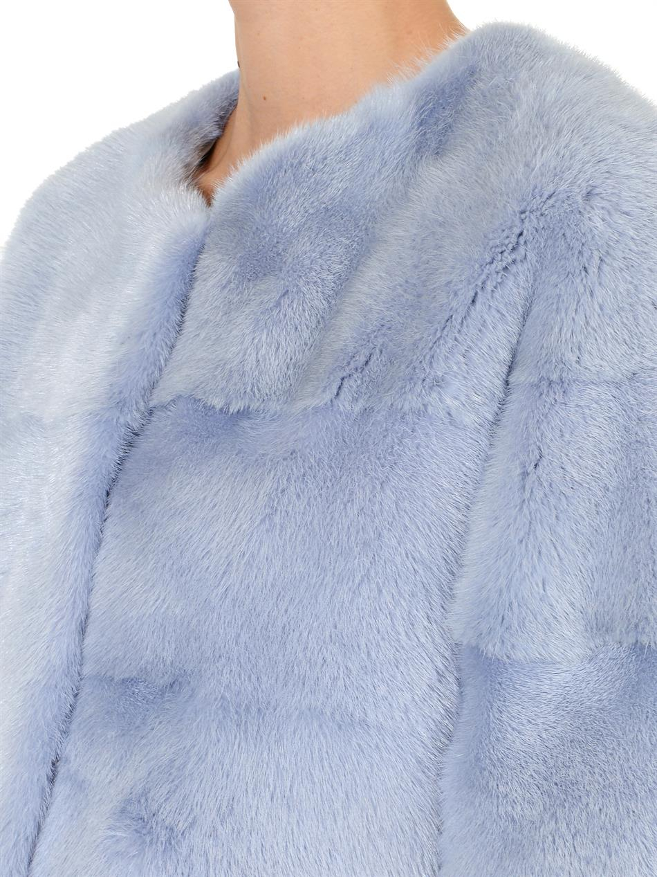 Lyst - Lilly e violetta Sarah Mink-Fur Cropped Jacket in Blue