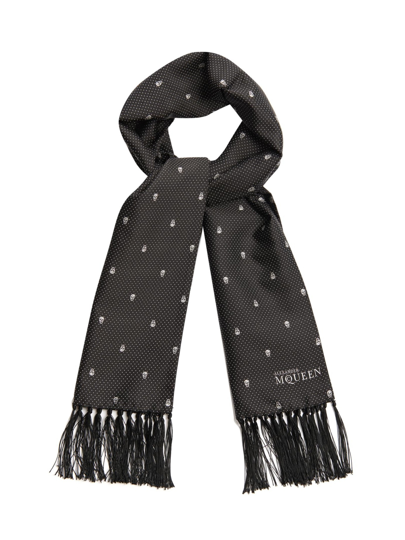 Alexander McQueen Pin-Dot And Skull-Print Silk Scarf in Black for 