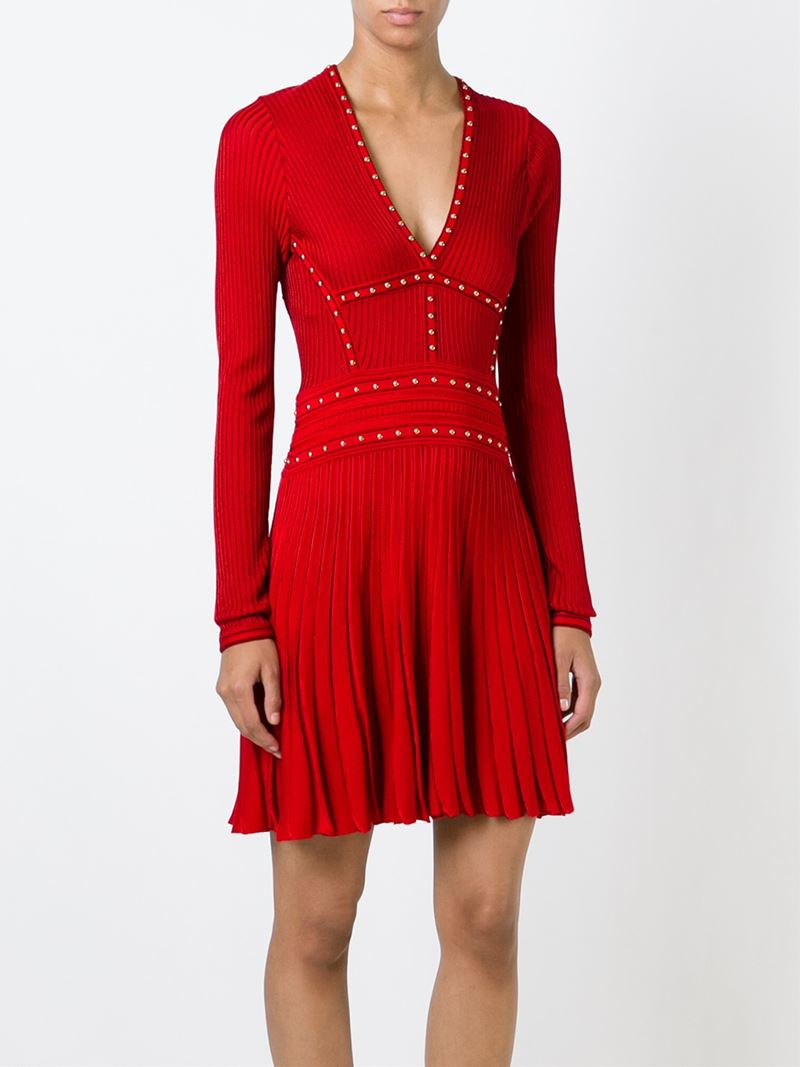 Roberto Cavalli Studded Knit Dress in Red - Lyst