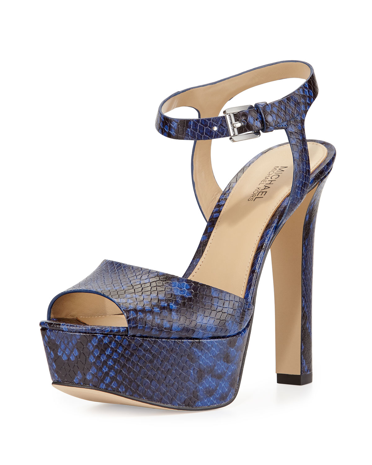 MICHAEL Michael Kors Leather Trish Snake-print Platform Sandal in Blue ...