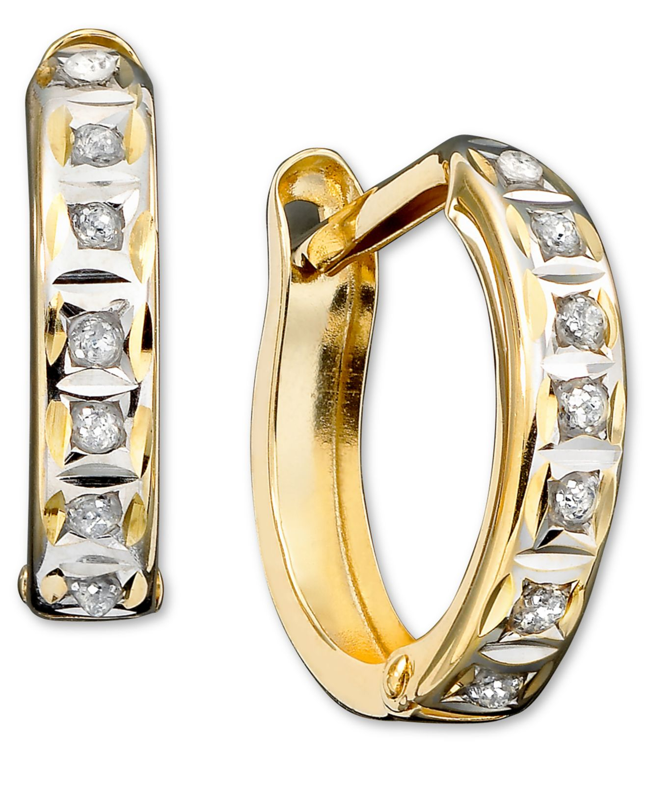 Macy's 14k Gold Earrings, Diamond Accent Hoop Earrings in Metallic Lyst
