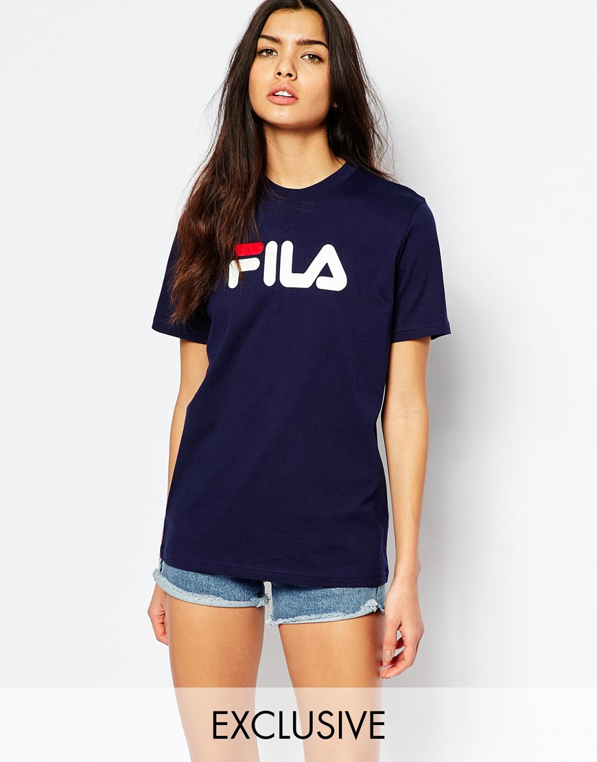 Fila Cotton Oversized Boyfriend T Shirt With Front Logo In Navy