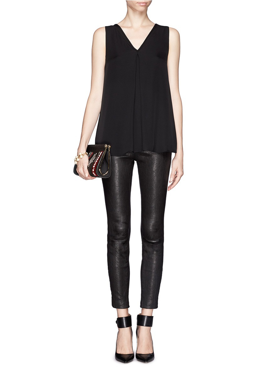 Theory 'lesay' Vneck Silk Tank Top in Black Lyst