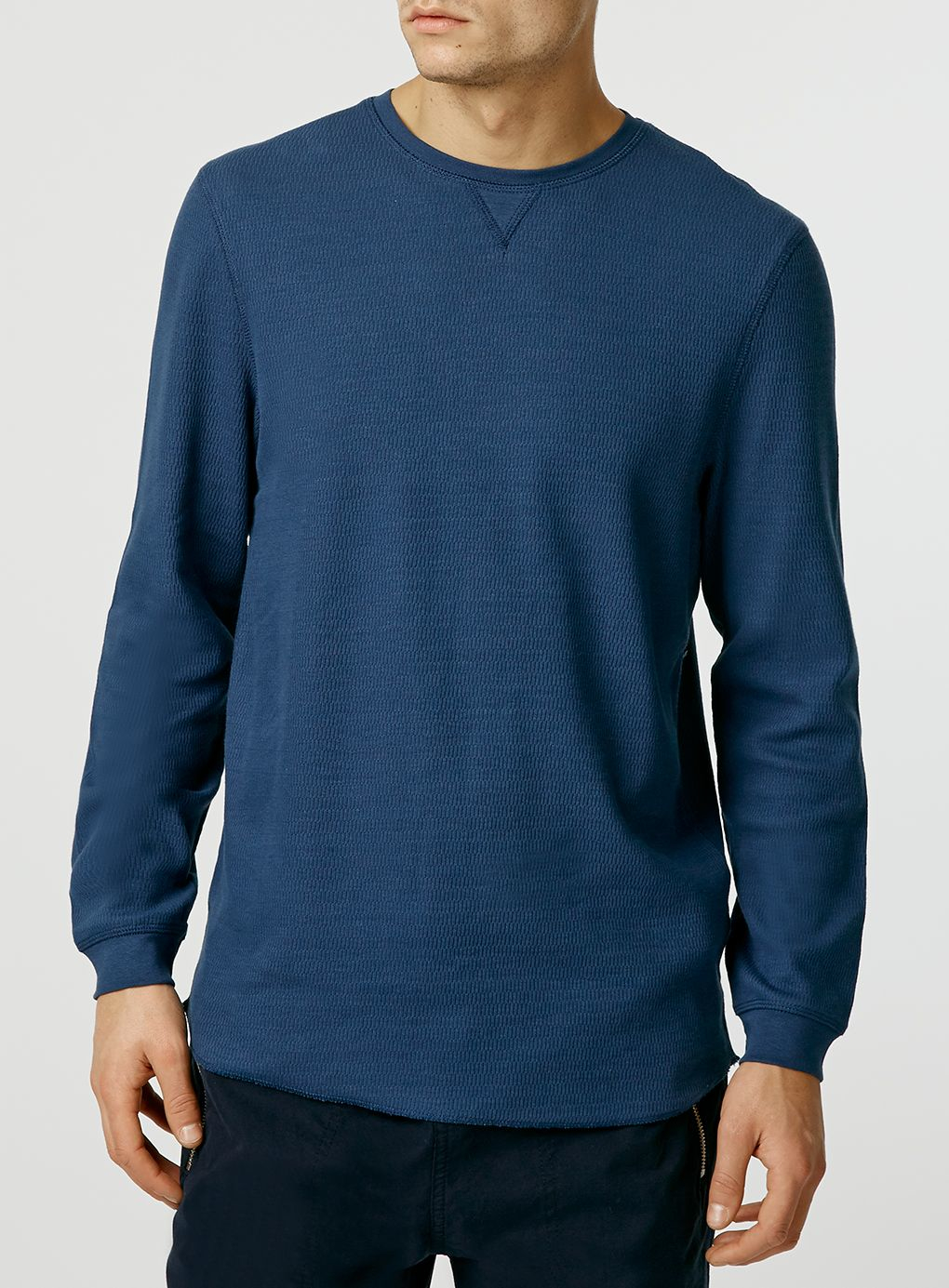 Topman Long Sleeve Waffle T-shirt in Blue for Men | Lyst