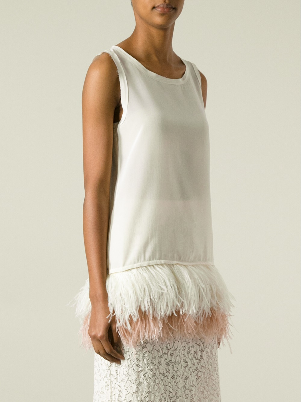 Erika cavallini semi couture Feather Trim Blouse in White | Lyst
