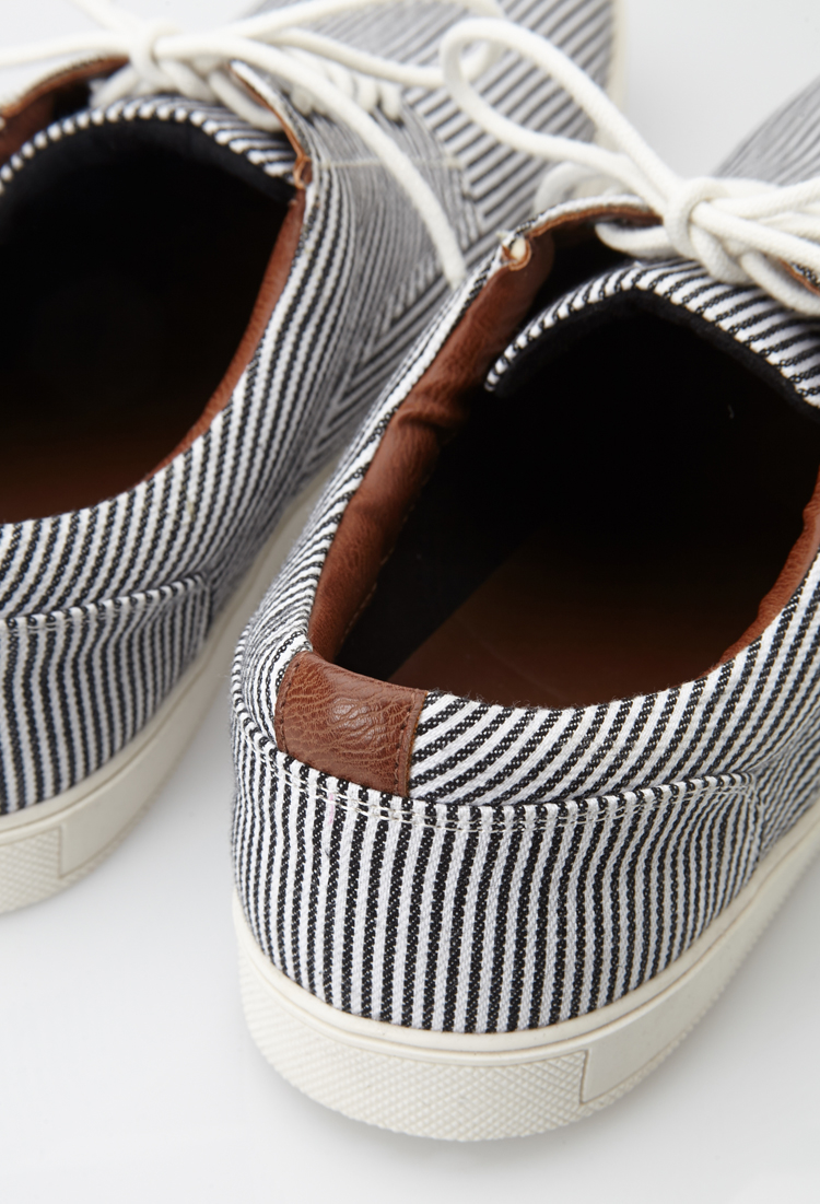 canvas shoes for men on Forever 21 Micro Striped Canvas Sneakers In Black White Black For Men Lyst