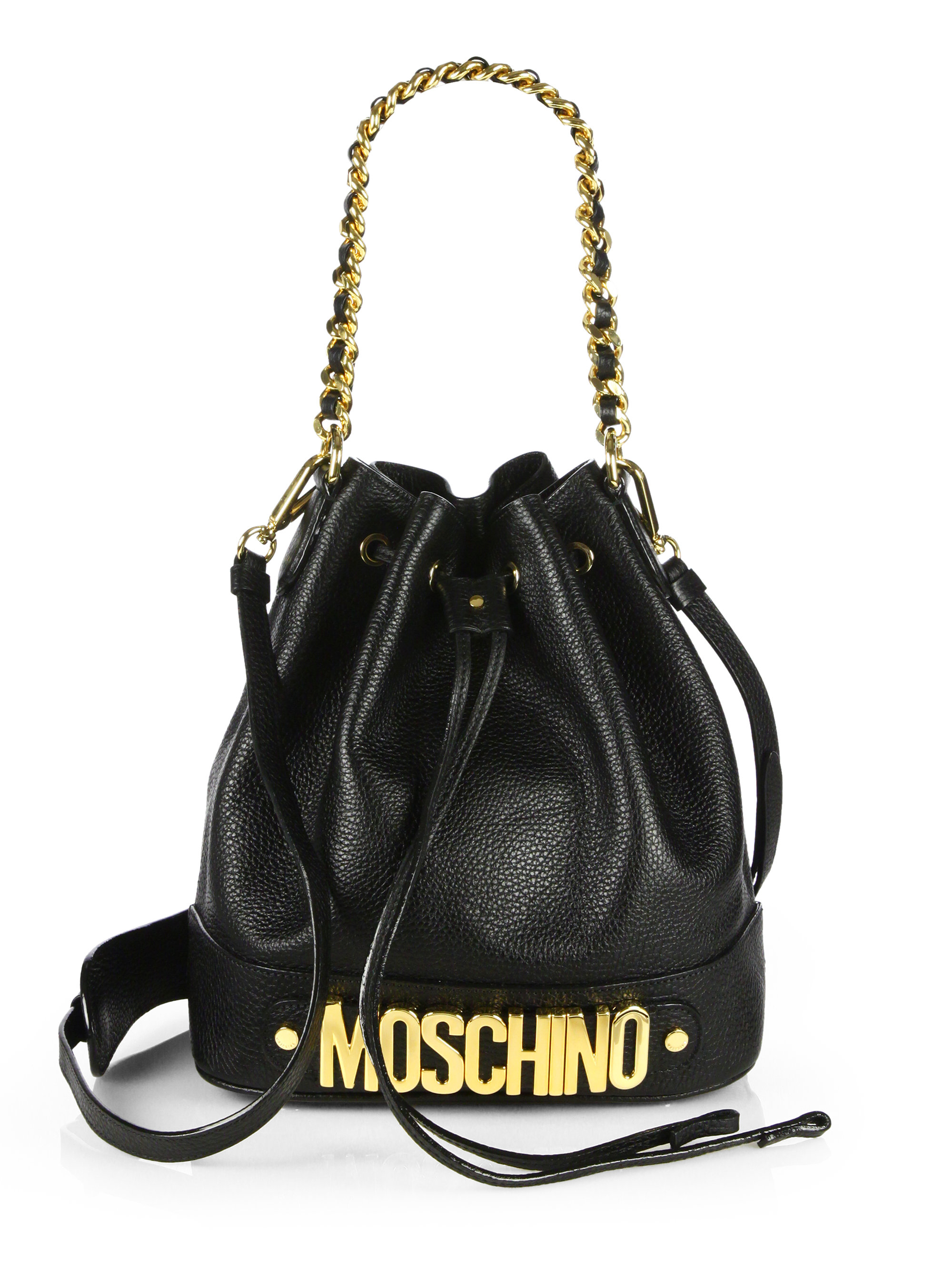 moschino leather bucket bag